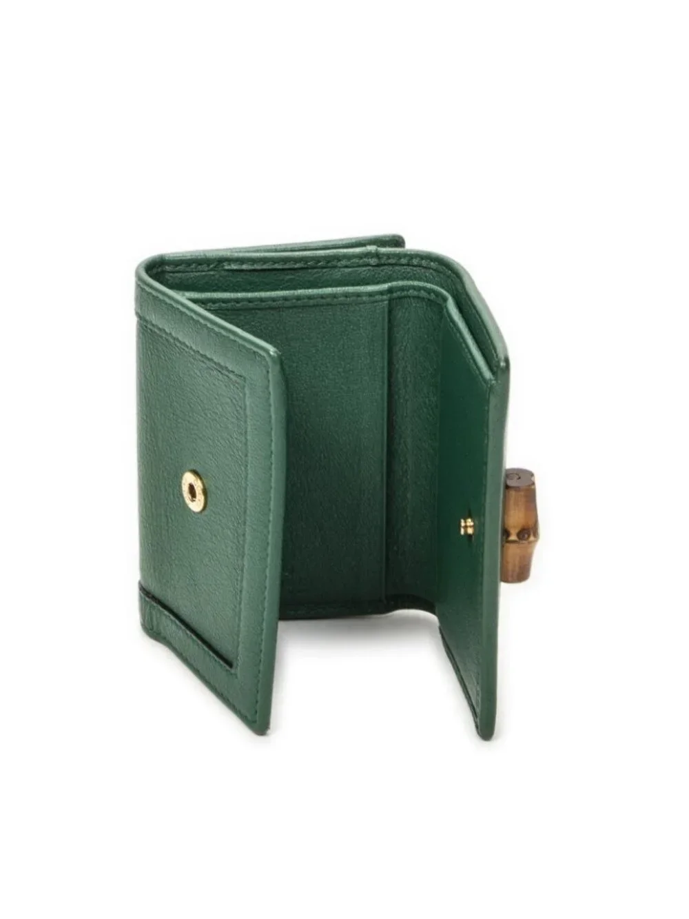 ★SOLD★ Gucci GG Diana Bamboo Trifold Wallet Green Calfskin Leather - Picture 11 of 15